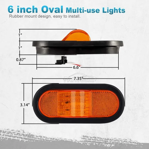 Miniatura 6 de Partsam 4 luces de marcador ámbar de señal de giro medio de 6 pulgadas, montaje de goma, 24 LED con lente reflejo universal sellado ámbar LED de 6
