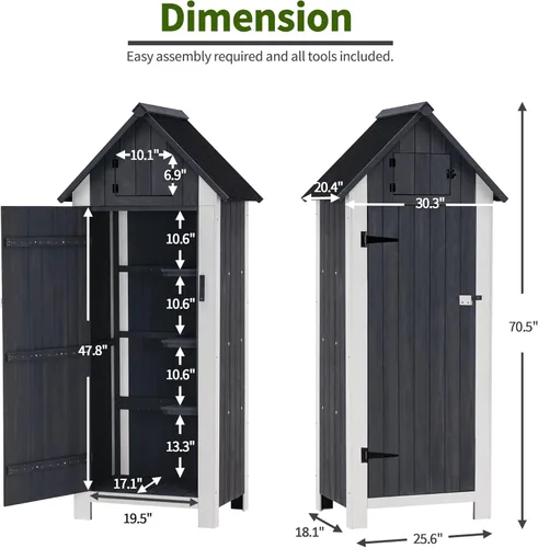 Miniatura 4 de Mcombo Gabinete de almacenamiento para exteriores, cobertizo de madera, organizador de cobertizo de jardín, casilleros de madera con madera de abeto