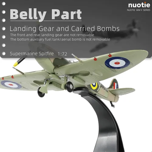 Miniatura 5 de NUOTIE Modelo Spitfire Fighter a escala 1/72, modelo legendario de combate de la Segunda Guerra Mundial, modelos de avión de metal fundido a presión