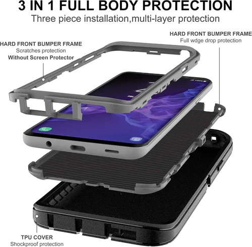 Miniatura 3 de Funda para Galaxy S9 Plus con protector de pantalla de TPU autorreparable [2 unidades], protección resistente 3 en 1 para Samsung S9 Plus Negro/Gris