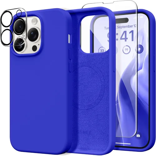 Miniatura 230 de GONEZ Funda de silicona para iPhone 14 Pro Max, compatible con MagSafe, con protector de pantalla + protector de lente de cámara, silicona líquida a