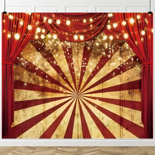 Miniatura 8 de Telón de fondo de circo de 10 x 8 pies para fiesta temática de carnaval, fondo rojo de cortina para baby shower, fiesta de cumpleaños, pancarta