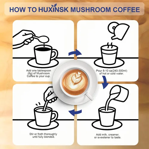 Miniatura 6 de Café de hongos, café instantáneo orgánico con melena de león, reishi, cordyceps, colágeno, β-glucano (prebiótico) para concentración, energía, apoyo