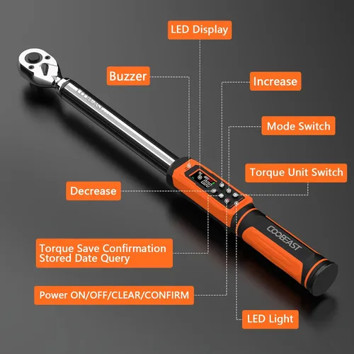 Miniatura 4 de Llave dinamométrica digital, destornillador de torsión electrónico de 1/2 unidad con valor preestablecido (3.76-250.8 pies-libras/5.1-340Nm)