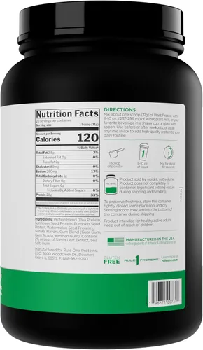 Miniatura 2 de Rule 1 Proteins Proteína vegetal - Proteína en polvo vegana, sin gluten, sin lácteos y sin soja con 0.71 onzas de proteína por porción