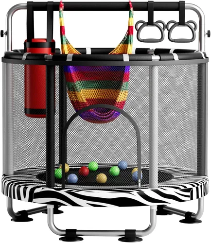 Miniatura 8 de ZCMHAXJ Trampolín de 55 pulgadas para niños con recinto, capacidad de 440 libras, trampolín para niños y exteriores, con barra de gimnasia ajustable
