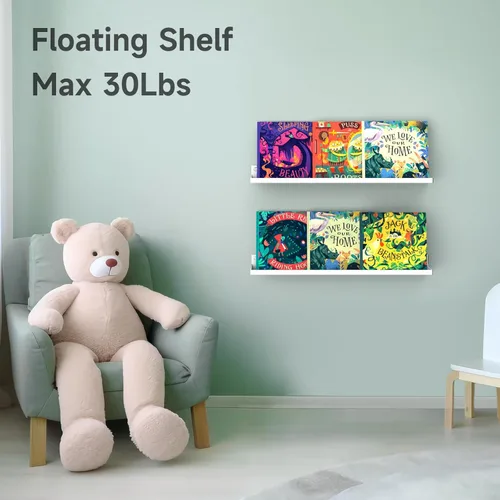 Miniatura 4 de Paquete de 4 estantes flotantes de metal, estante grande de pared de 17 x 6 pulgadas para almacenamiento, estantería blanca para niños, estantes
