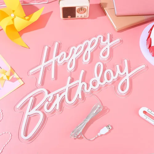 Miniatura 2 de Toddmomy Letrero de cumpleaños de neón de 17.51 x 10.23 pulgadas, alimentado por USB, letras LED iluminadas con luz blanca cálida para decoración