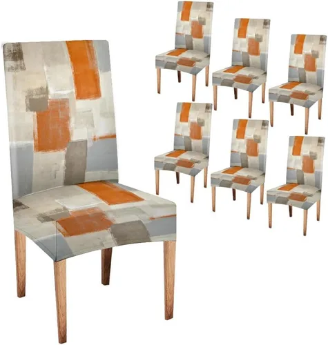Miniatura 119 de CAPSCEOLL Juego de 4 fundas elásticas para sillas Parsons de color marrón y gris, universales, extraíbles y lavables, fundas de asiento protectoras