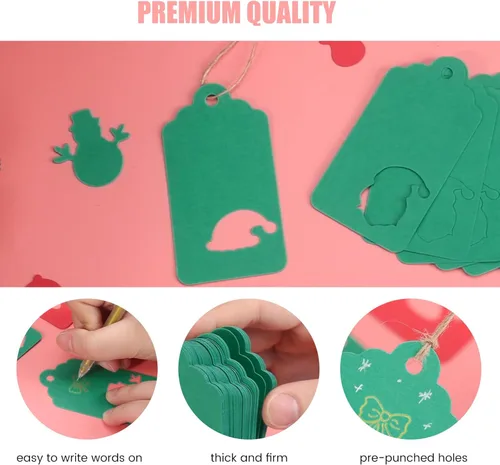 Miniatura 4 de SallyFashion 100 etiquetas de Navidad con cuerdas, etiquetas huecas de papel de regalo, etiquetas de nombre de Navidad para regalos, etiquetas