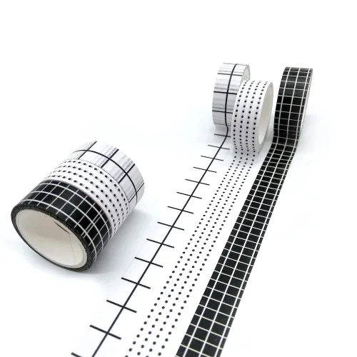 Miniatura 4 de Juego de cinta adhesiva Washi básica de 12 rollos, cintas decorativas de puntos y cuadrícula para diarios, planificadores, álbumes de recortes