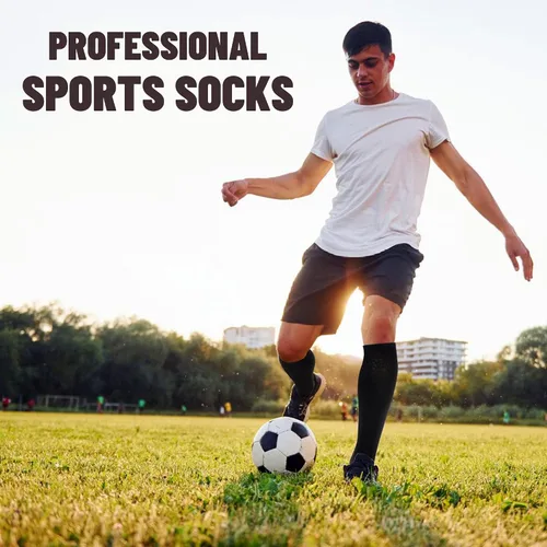 Miniatura 6 de 3 pares de calcetines de fútbol de agarre para hombre, acolchados, antideslizantes, para fútbol, baloncesto, deportes, hasta la rodilla, calcetines