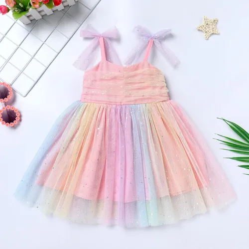 Miniatura 122 de IMEKIS Vestido de princesa de cumpleaños para niña pequeña, confeti brillante, bohemio, arco iris, pastel, sesión de fotos, traje para 1-6T