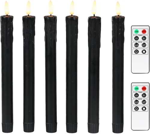 Miniatura 8 de Fanna Velas cónicas sin llama de cera real naranja de 9.6 pulgadas con temporizador, velas LED que funcionan con pilas para Halloween, cosecha
