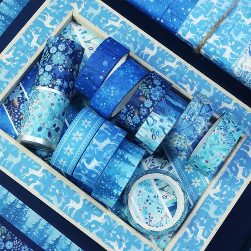 Miniatura 3 de YUBBAEX - Juego de 10 rollos de cinta Washi Four Seasons, cinta adhesiva decorativa de copos de nieve azules (Invierno)