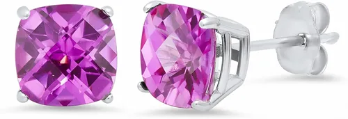 Miniatura 14 de Amazon Collection Aretes de plata de ley 925 con piedra natal de corte cojín para mujer