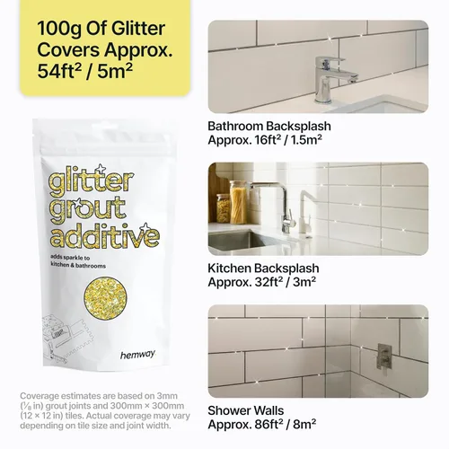 Miniatura 5 de Hemway Glitter Grout Tile Additive - Aditivo de lechada con purpurina para azulejos, 100 g/ 3.53 onzas, para azulejos de baño o cocina con Sand Gold