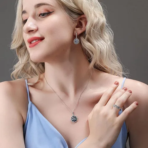 Miniatura 7 de Jeulia Anillo de compromiso de la noche estrellada de corte redondo circonita cúbica de plata de ley con diamantes de imitación, a la moda