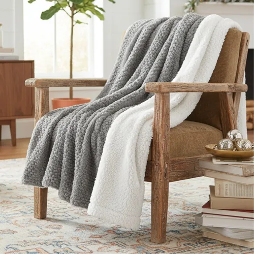 Tache - Manta de piel sintética gris para sofá, manta mullida con textura burbujeante a rayas en relieve, cálida, súper suave y esponjosa, manta de