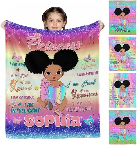 Miniatura 15 de D-Story Mantas personalizadas, mantas personalizadas con nombre, manta americana, manta africana para niña, mantas personalizadas para niños
