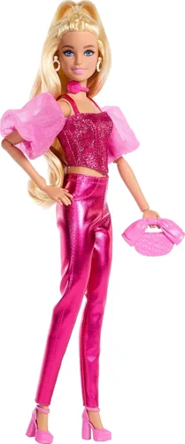 Miniatura 6 de Muñeca Barbie Deluxe Estilo #5 en atuendo rosa metálico, cabello rubio, corsé brillante y pantalones brillantes con accesorios como collar de rosas