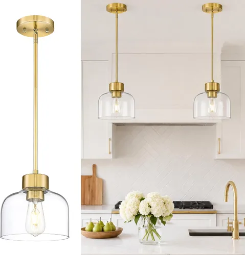 Miniatura 13 de Luces Colgantes Negras para Isla de Cocina, Accesorios de Luces Colgantes de 7" con Pantalla de Vidrio Transparente, Iluminación Colgante Moderna