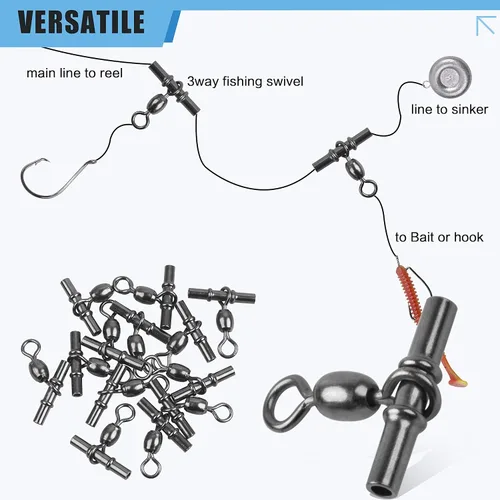 Miniatura 6 de Línea cruzada de pesca giratoria de 3 vías, 40 piezas de manga en forma de T, grúa de engarzado resistente, giratoria, de latón, triples giros
