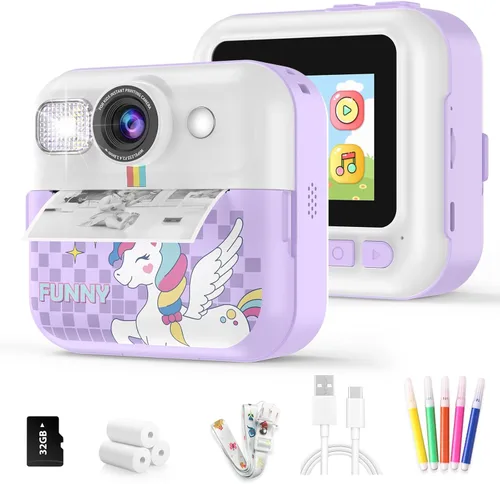 Miniatura 12 de Cámara para Niños Varones, Cámara de Juguete Portátil de Impresión Azul para Niños Pequeños 1080P Cámaras de Video Niños Cámara de Impresión