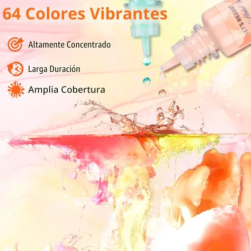 Miniatura 3 de LET'S RESIN Juego de 64 tintas de alcohol concentrado, 9 colores pastel y 9 colores vibrantes metálicos a base de alcohol para resina epoxi, tinte