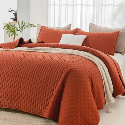 Miniatura 8 de Andency Juego de ropa de cama beige tamaño King (106 x 96 pulgadas), colcha de 3 piezas suave y ligera, colcha de verano bohemia tamaño King
