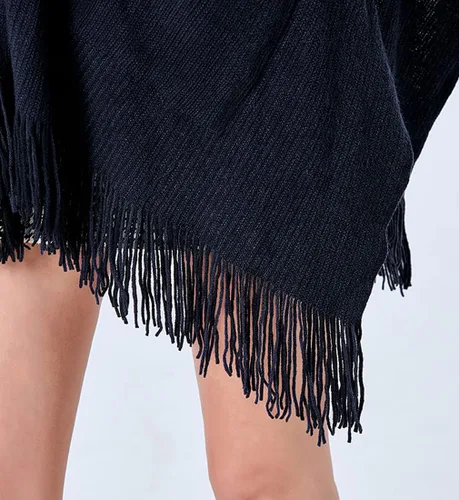 Miniatura 6 de Bonnorth Chal caliente para mujer, abierto Fornt Boho tejer rayas Pashmina Poncho con borla