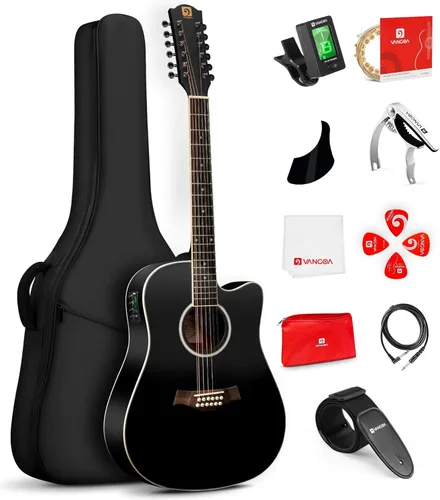 Miniatura 10 de Vangoa Guitarra acústica y eléctrica de 12 cuerdas para zurdos, corte Dreadnought de 42 pulgadas de tamaño completo, tapa de abeto y cuerpo