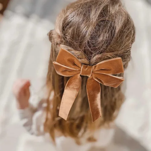 Miniatura 4 de 2 piezas de broches de cinta de terciopelo con lazos de pelo marrones, broches grandes de cocodrilo de otoño, accesorios para el cabello