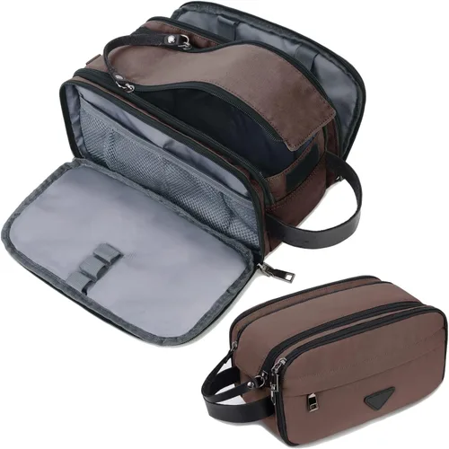 Miniatura 9 de CROCOD Neceser para hombre – Organizador de viaje Oxford resistente al agua con cremalleras dobles, bolsa de afeitar acolchada para baño, gimnasio