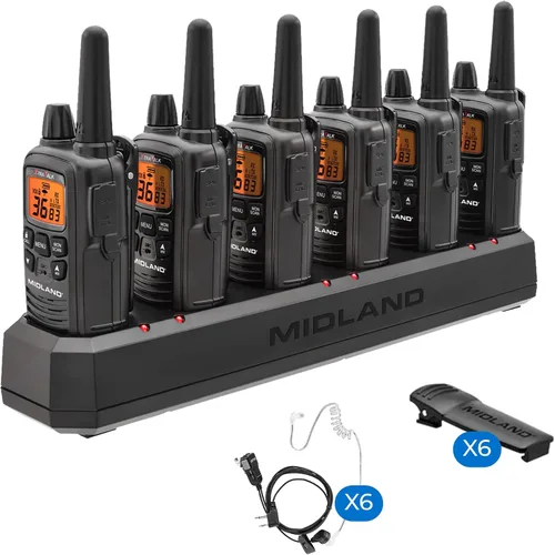 LXT600BBX6 Midland LXT600BBX6 FRS Walkie Talkies de Negocios – Radios de Dos Vías de Largo Alcance de 36 Canales con Auriculares y Base de Carga,