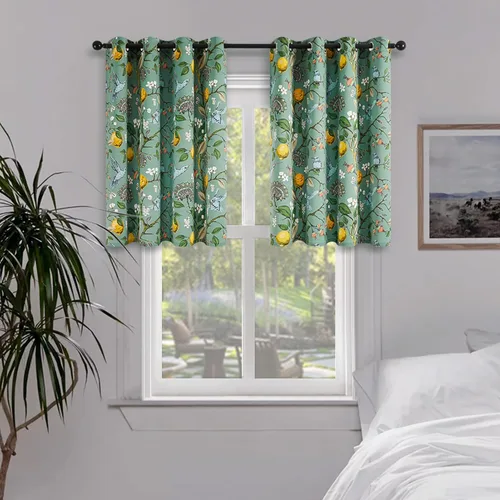 Miniatura 30 de Topfinel Cortinas beige para cocina, 36 pulgadas de largo, diseño botánico floral, colibrí, con ojales, oscurecimiento de habitación, media ventana
