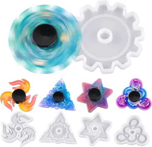 Miniatura 14 de NiArt Juego de Spinner de Dedo Manual DIY Kit de Molde de Resina de Epoxy de Silicona 9 Moldes con 10 Rodamientos, Juego de Juguete de Mano