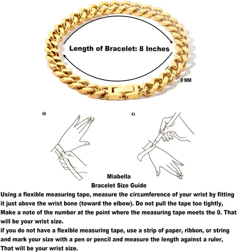 Miniatura 7 de Pulsera de eslabones cubanos de acero inoxidable de 0.315 pulgadas para hombresmujeresniños, platachapado en oro de 18 quilates, 789 pulgadas