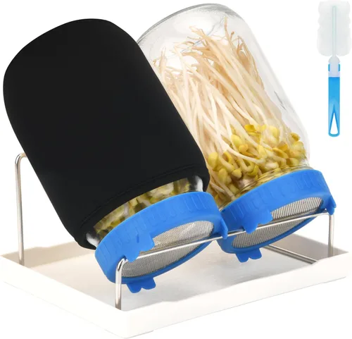 [Tamaño grande] Kit de germinación de 68 onzas, 2 kits de tarros de germinación, tarros de boca ancha con tapa de brote de pantalla de acero