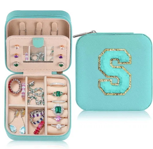 Joyero de viaje para mujer, joyero azul pequeño, organizador de joyas, cajas de joyería para mujeres, mini estuche de viaje de viaje, regalos de