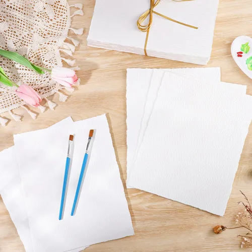 Miniatura 4 de 100 Hojas de Papel Acuarela 8.5 x 11, Papel de 300 g/m² con Borde Deshilachado Papel en Bruto/Texturizado Hecho a Mano para Acuarelas, Invitaciones