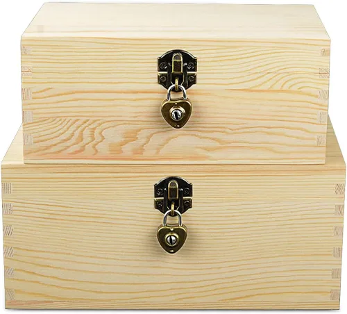 Caja de almacenamiento de madera con cerradura y llaves, juego de 2 cajas decorativas de madera con tapas con bisagras y pestillo, caja de recuerdos