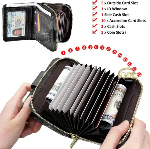 Miniatura 4 de Beurlike billetera de cuero, con tarjetero con bloqueo RFID, organizador, billetera segura para mujer