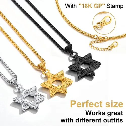 Miniatura 6 de ChainsPro Collar de estrella de David para hombre, oro de 18 quilates, acero inoxidable, negro (caja de regalo)