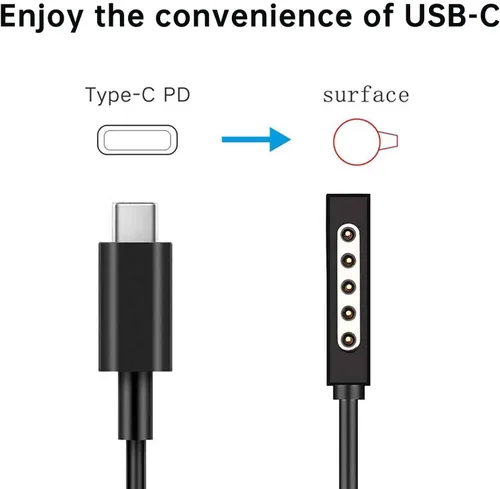 Miniatura 3 de Cable de carga USB C para Surface RT y Pro 1 2 (negro de 6 pies), funciona con cargador USB-C de 15 V/3A 45 W, compatible con Microsoft Surface 1512