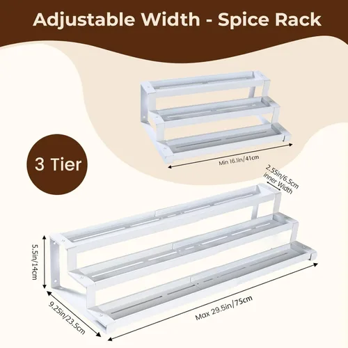 Miniatura 2 de Organizador de especias de 3 niveles para armario de cocina o despensa, estante de organización de especias expandible de 16 a 29 pulgadas