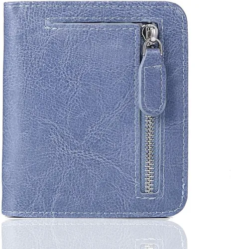 Miniatura 12 de Funtor Cartera de cuero para mujer, pequeña y compacta, con bolsillo doble, bloqueo RFID, para mujer