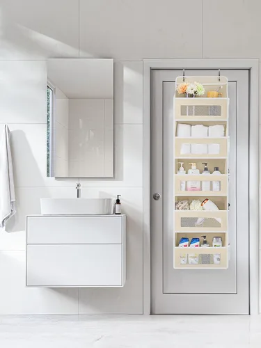 Miniatura 5 de JARLINK Organizador de almacenamiento sobre la puerta, organizador de puerta colgante de 5 estantes con 5 bolsillos de gran capacidad, anti