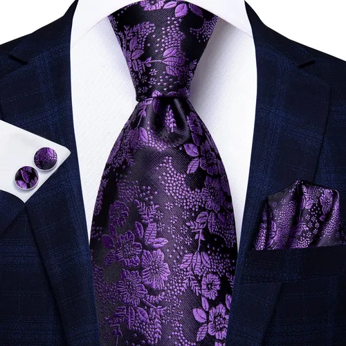 Miniatura 320 de Hi-Tie Corbata clásica de cachemira para hombre con pañuelo y gemelos a cuadros