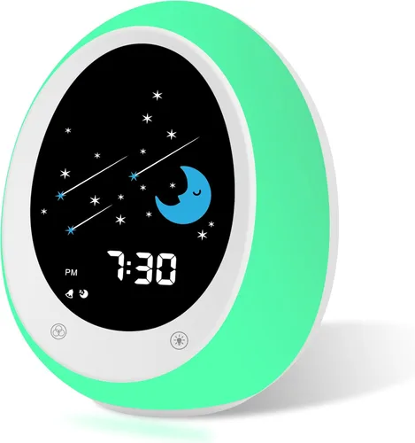 Reloj Despertador para Niños, Reloj de Entrenamiento del Sueño para Niños Pequeños con Sol y Luna, Máquina de Sonidos, Luz Nocturna, Reloj